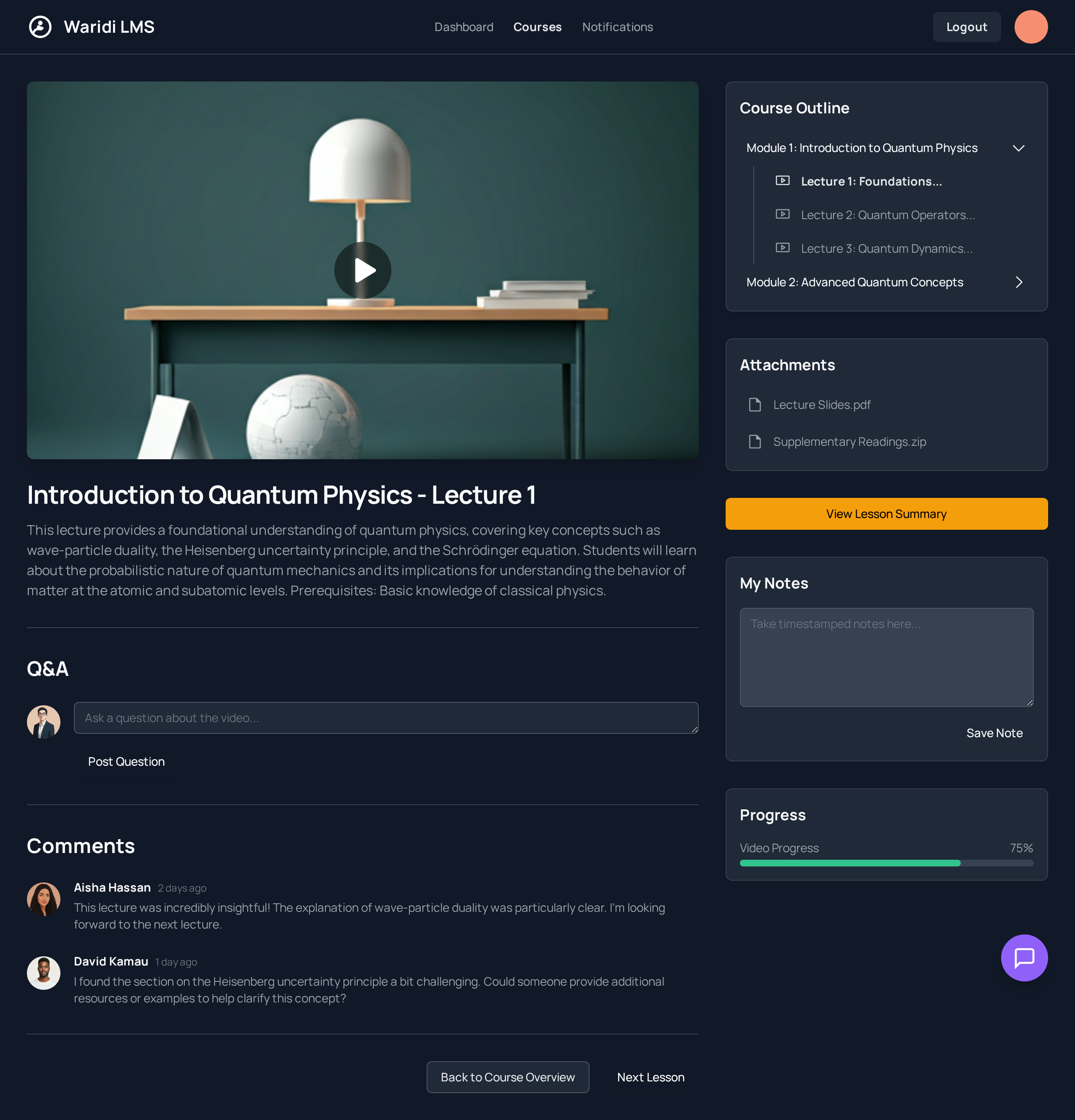 Waridi LMS Dashboard Preview